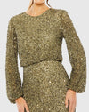 High neck long sleeved sequin modest gown - Olive