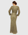 High neck long sleeved sequin modest gown - Olive