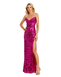 Embellished spaghetti strap gown lace up - Hot Pink