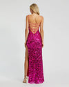 Embellished spaghetti strap gown lace up - Hot Pink