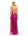 Embellished spaghetti strap gown lace up - Hot Pink