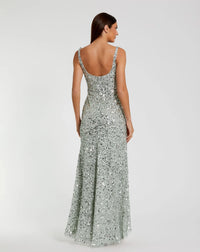 Sequin low back thin strap sequin gown - Sage