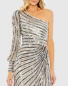 Asymmetric One Shoulder Sequin Gown - Platinum