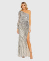 Mac Duggal #10793 Asymmetric One Shoulder Sequin Gown - Platinum