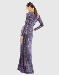 Sequin high neck draped gown- Dark Amethyst