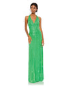 SEQUINED HALTER STRAP V NECK COLUMN GOWN - SPRING GREEN