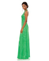 SEQUINED HALTER STRAP V NECK COLUMN GOWN - SPRING GREEN SIDE