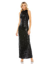 SEQUINED HIGH NECK SLEEVELESS COLUMN GOWN black