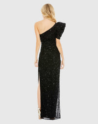 Asymmetric Puff Shoulder Gown - Black - Sale