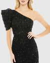 Asymmetric Puff Shoulder Gown - Black - Sale