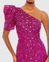 Asymmetric Puff Shoulder Gown - Hot Pink - Sale