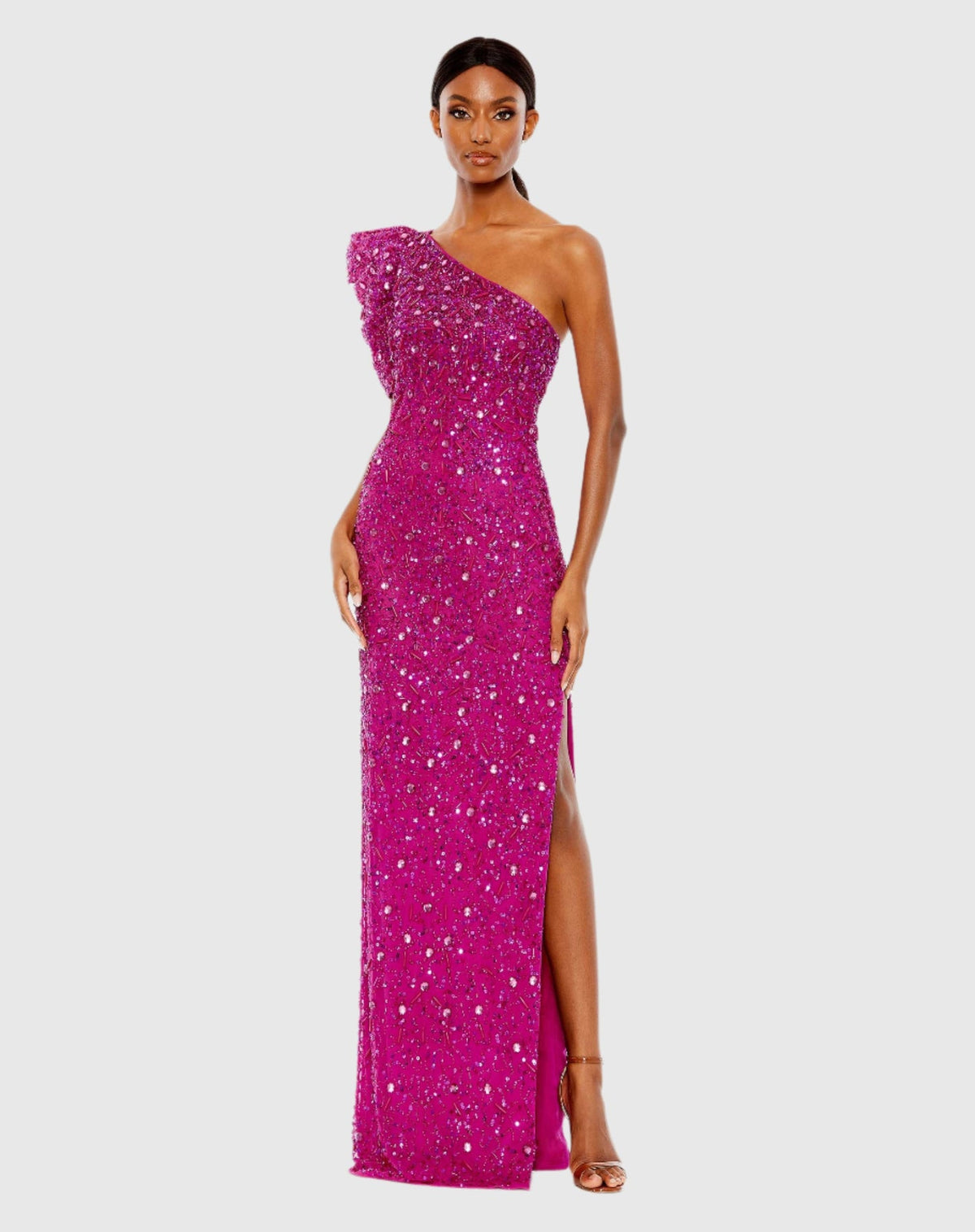 Mac Duggal, Asymmetric Puff Shoulder Gown - Hot Pink #10912