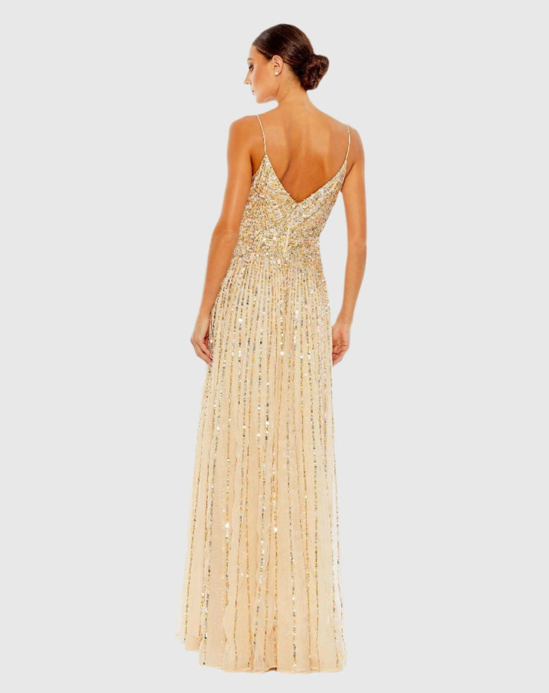 Sequin Sleeveless Gown - Nude - Sale