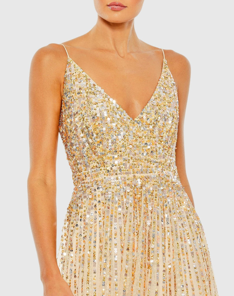 Sequin Sleeveless Gown - Nude - Sale