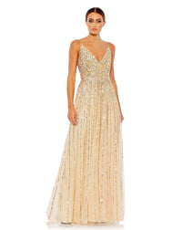 Mac Duggal #10928 Sequin Sleeveless Gown - Nude