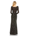 Embellished Long Sleeve Plunge Gown - Black