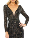 Embellished Long Sleeve Plunge Gown - Black