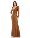 Mac Duggal #11159 Embellished Long Sleeve Plunge Trumpet Gown - Bronze