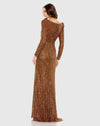 Embellished Long Sleeve Plunge Trumpet Gown - Bronze