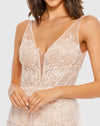 Lace Ruffle Tiered Plunge Gown - Peach