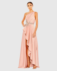 Asymmetric one shoulder embellished gown - Sage