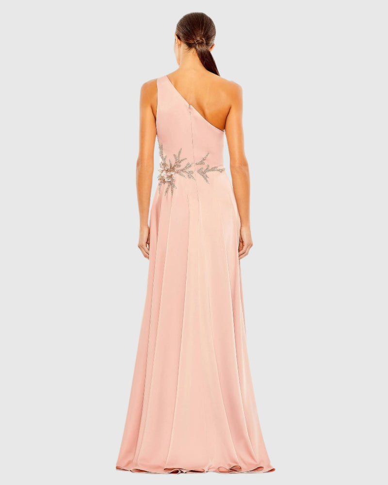 Asymmetric one shoulder embellished gown - Sage