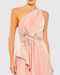 Asymmetric one shoulder embellished gown - Rose Pink