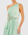 Asymmetric one shoulder embellished gown - Sage