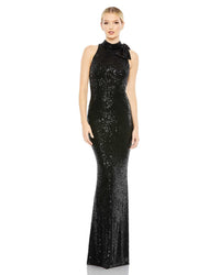 Sequin tie neck column sleeveless gown - Black