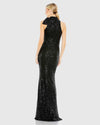 Sequin tie neck column sleeveless gown - Black