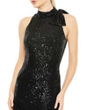 Sequin tie neck column sleeveless gown - Rose Gold