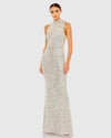 Mac Duggal, Sequin tie neck column sleeveless gown - Silver  #11280