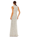 Sequin tie neck column sleeveless gown - silver