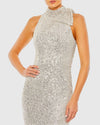 Sequin tie neck column sleeveless gown - Rose Gold