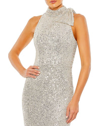 Sequin tie neck column sleeveless gown - Rose Gold