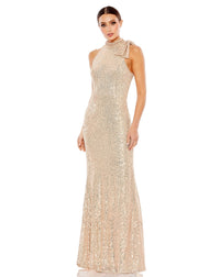 Sequin tie neck column sleeveless gown - Rose Gold