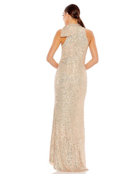 Sequin tie neck column sleeveless gown - Rose Gold