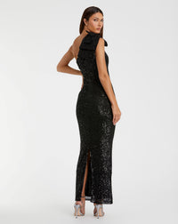 Sequin bow one shoulder column gown - Back