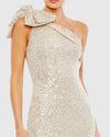 Sequin bow one shoulder column gown - Nude