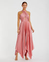 Pleated halterneck asymmetrical hem gown - Apple Green