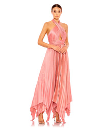 Mac Duggal #11302 Pleated halterneck asymmetrical hem gown - Pink