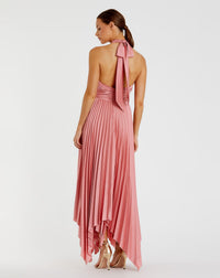 Pleated halterneck asymmetrical hem gown - Pink