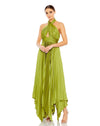 Mac Duggal #11302 Pleated halterneck asymmetrical hem gown - apple green