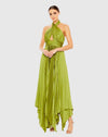 Mac Duggal #11302 Pleated halterneck asymmetrical hem gown - Apple Green