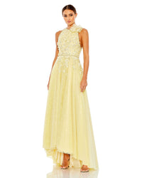 MAC DUGGAL, EMBELLISHED HIGH NECK SLEEVELESS A LINE GOWN, LEMON YELLOW