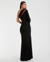 Jersey One Shoulder Illusion Cut Out Gown - Black