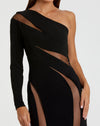 Jersey One Shoulder Illusion Cut Out Gown - Black