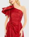 Draped Bow One Shoulder Over Skirt Gown - Red