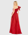 Draped Bow One Shoulder Over Skirt Gown - Red