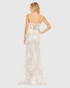 Glitter Floral Applique Sleeveless Mermaid Gown - Ivory